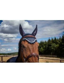 orejeras caballo dyon con logo en oreja azul marino