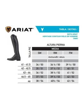 tabla medidas Botas ARIAT HERITAGE hombre
