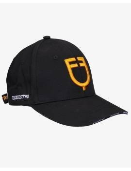 gorra equitación negra logo amarillo equestro