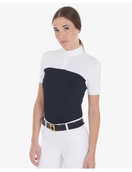 polo de concurso manga corta blanco y azul marino mujer equestro etw00035