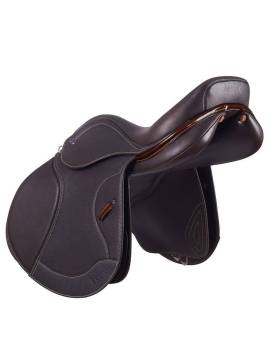 lateral Montura de salto equitación marrón ribete marrón ikonic modelo light