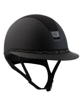 Casco equitación visera ancha mujer negro samshield con terciopelo miss shield flower swarovkies