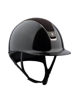 Casco equitación visera estrecha mujer negro brillante con terciopelo y swarovki en logo samshield