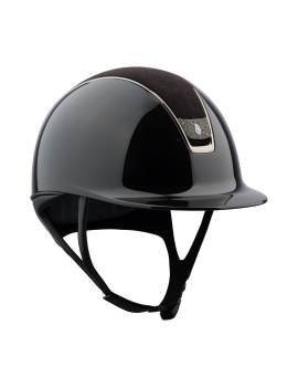 Casco equitación visera estrecha mujer negro brillante con terciopelo y swarovki en logo samshield