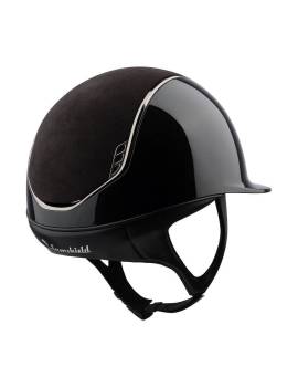 parte trasera Casco equitación visera estrecha mujer negro brillante con terciopelo y swarovki en logo samshield