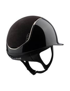 parte trasera Casco equitación visera estrecha mujer negro brillante con terciopelo y swarovki en logo samshield