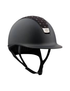Casco equitación visera estrecha mujer negro samshield negro terciopelo y swarovski Royal Flowers