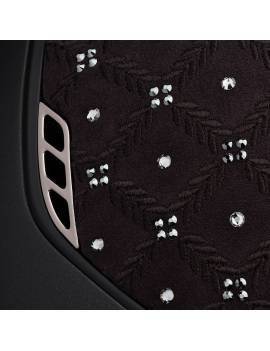 detalles Casco equitación visera estrecha mujer negro samshield negro terciopelo y swarovski Royal Flowers