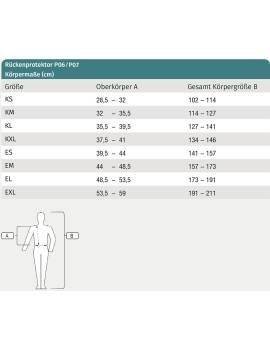 tabla medidas Protector de espalda P06 SWING