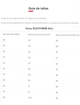 tabla de medidas botas equitación niños cuero con cordones negras equitheme