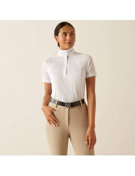 Polo blanco de concurso mujer equitación ariat manga transparentes aptos vent