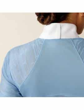 espalda Polo azul celeste de concurso mujer equitación ariat manga transparentes aptos vent