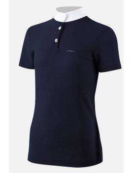 Polo azul marino competición hípica equitación manga corta mujer logo animo italia badia