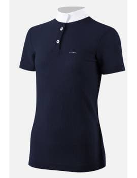 Polo azul marino competición hípica equitación manga corta mujer logo animo italia badia