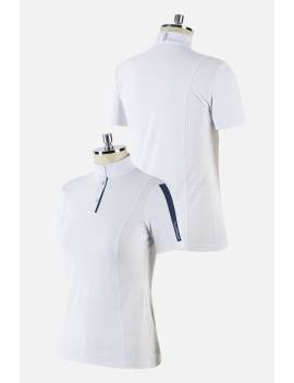 Polo blanco competición hipica equitacion manga corta mujer azul marino animo italia baiana