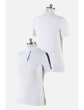 Polo blanco competición hipica equitacion manga corta mujer azul marino animo italia baiana