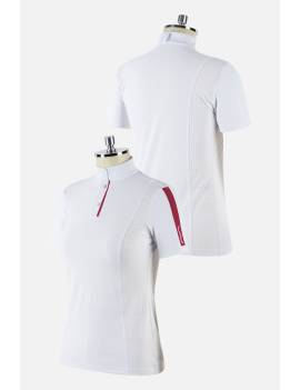 Polo blanco competición hipica equitacion manga corta mujer rojo celeste animo italia baiana