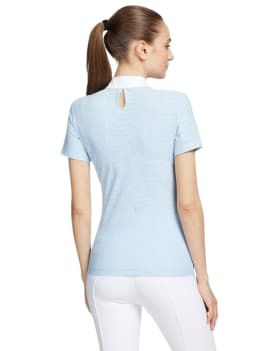 espalda mujer con polo de competicion samshield aloise air azul celeste