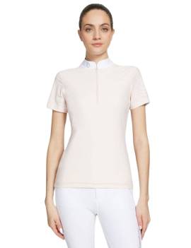 mujer con polo de competicion samshield aloise air rosa