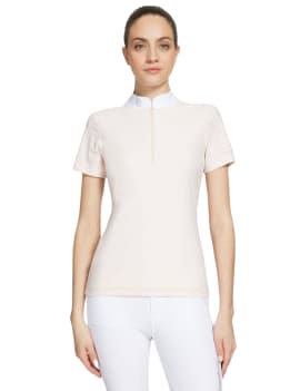 mujer con polo de competicion samshield aloise air rosa
