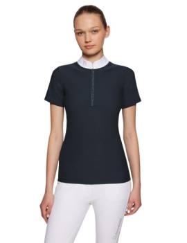 Polo de concurso equitación manga corta mujer samshield aloise air azul marino