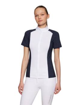 Polo de concurso equitación manga corta azul y blanco SAMSHIELD gretta