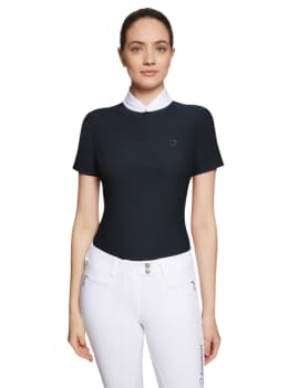 Polo de concurso equitación manga corta mujer azul marino samshield carlotta