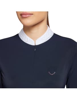 detalles cuello Polo de concurso SAMSHIELD PALOMA MANGA LARGA WS24 azul con transparencias