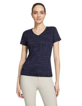 Mujer con camiseta manga corta equitación samshield modelo auxane azul marino