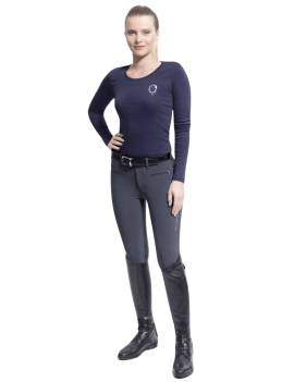 vista frontal camiseta equitación mujer manga larga con swarowvki samshield logo