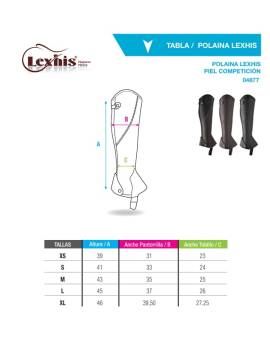tabla medidas polainas equitación piel lexhis