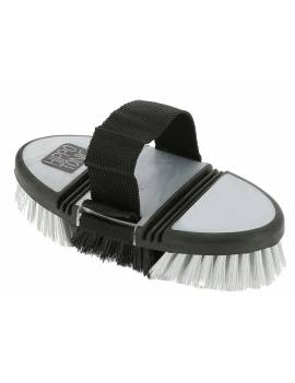 cepillo flexible limpieza cuerpo caballo hippotonic soft grip gris y negro