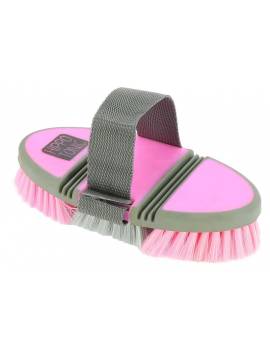 cepillo flexible limpieza cuerpo caballo hippotonic soft grip rosa
