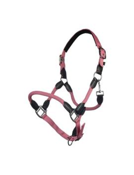 cabezada de cuadra caballo cuero y cuerda rosa hkm carlota