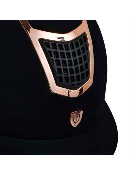 degtalles frontal Casco de equitación terciopelo equestro negro y rosa dorado