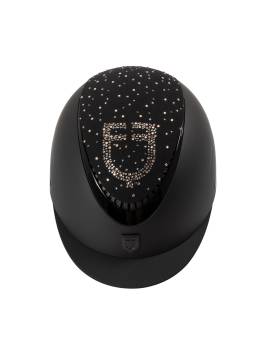 Casco de equitación logo en brillantes equestro visto desde arriba