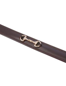 cinturón equitación cuero marron filete brillantes dorados equestro detalles