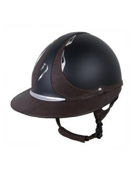 casco equitación visera ancha azul marino y cuero marrón antares eclipse reference