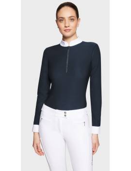 camisa de concurso equitación manga larga gasa mujer azul marino samshield joline anoushka