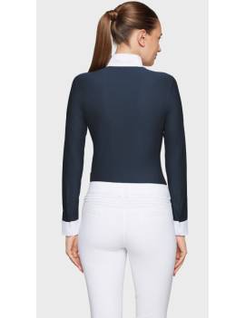 espalda camisa de concurso equitación manga larga mujer azul marino samshield joline air con agujeros