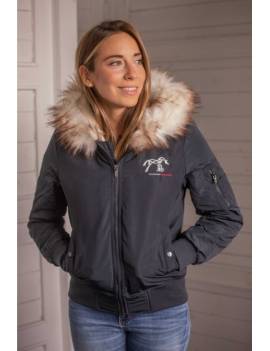 chaqueta plumón con pelo equitación mujer penelope azul marino