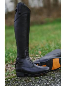 detalles botas equitación altas negras con cordones , elástico y cremallera equitheme new primera