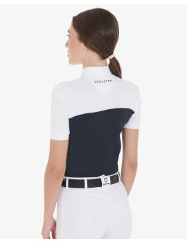 espalda polo de concurso manga corta blanco y azul marino mujer equestro etw00035