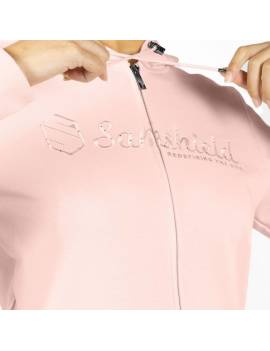 detalles logo sudadera equitación mujer con cremallera rosa samshield