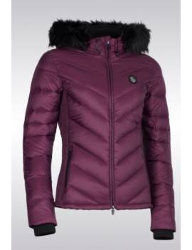 chaqueta plumon equitación mujer samshield con capucha pelo morada courchevel
