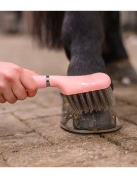 limpieza con cepillo mango de gel rosa para cascos caballo waldhausen