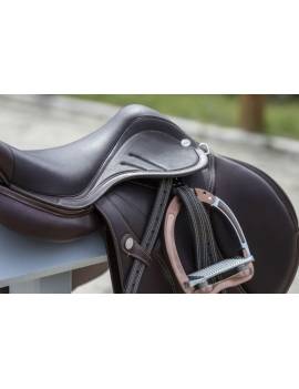 lateral montura salto equitación con puentes intercambiables ikonic elite marrón logo personalizable