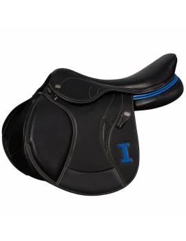 montura salto equitación con puentes intercambiables ikonic elite negra logo personalizable azul
