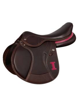 montura salto equitación con puentes intercambiables ikonic elite marrón logo personalizable rojo