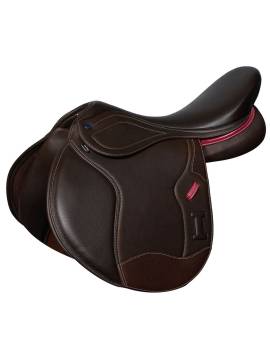 montura uso general equitación con puentes intercambiables ikonic evolution marrón ribete rojo